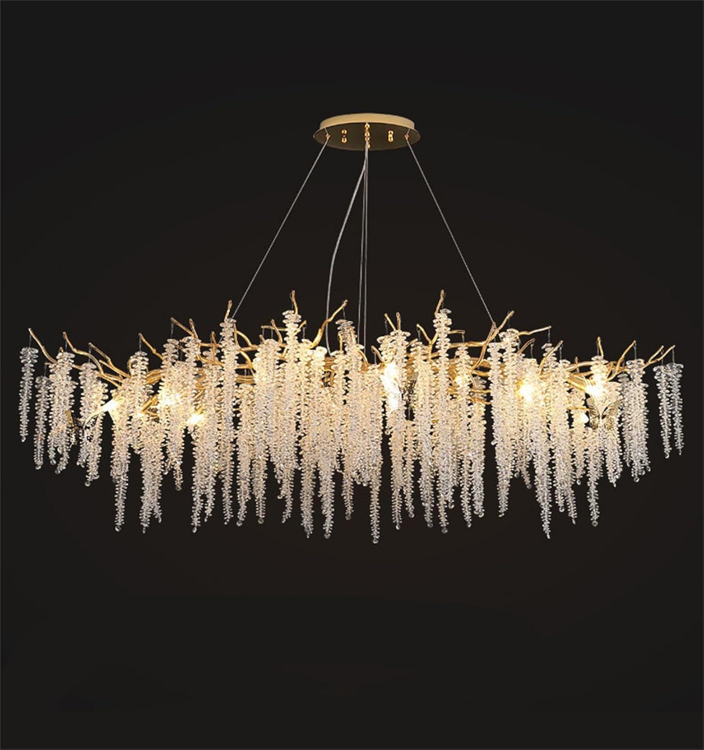 KXEcoLife Modern Crystal Tree Branch Chandelier, 10 Lights Large Art Deco Linear Rectangle Raindrop Indoor Light Fixture for Kitchen Island Living Room Foyer Staircase,L100cm