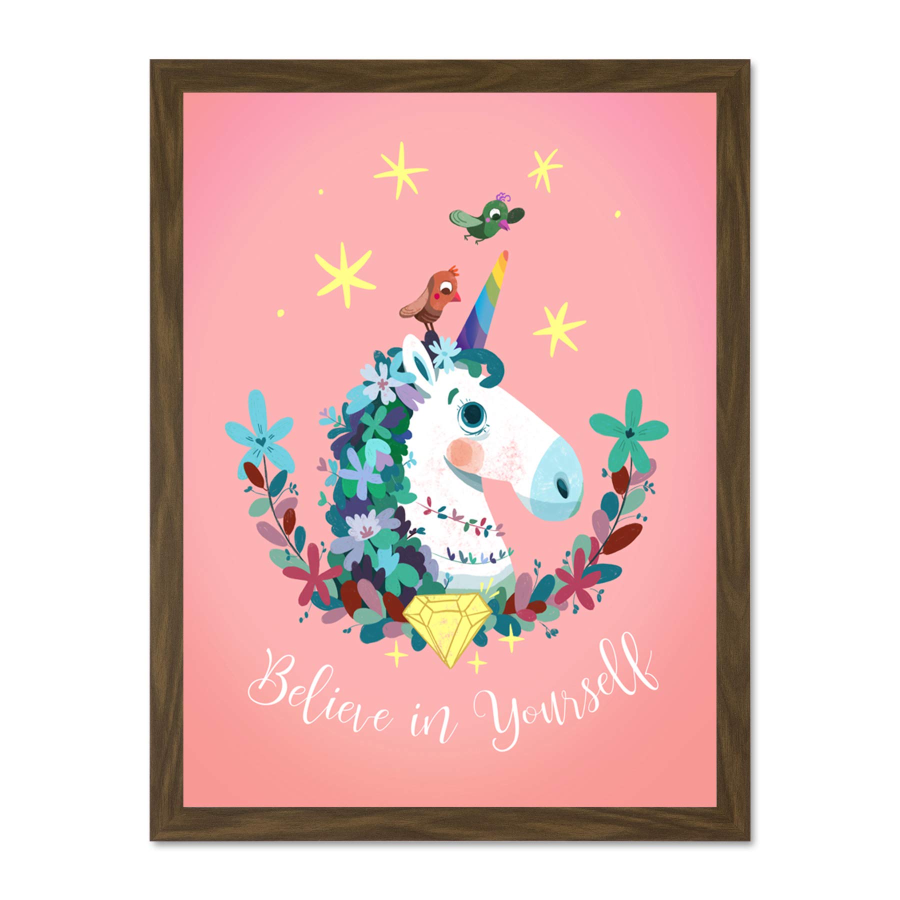 Wee Blue Coo Unicorn Believe In Yourself Wall Large Framed Art Print Poster Wall Decor 18x24 inch