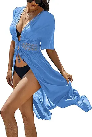 Ekouaer Women's Swimwear Cover Ups Sexy Open Front Beach Bikini Swimsuit Kimono Cardigan Cover Up Long Flowy Beachwear