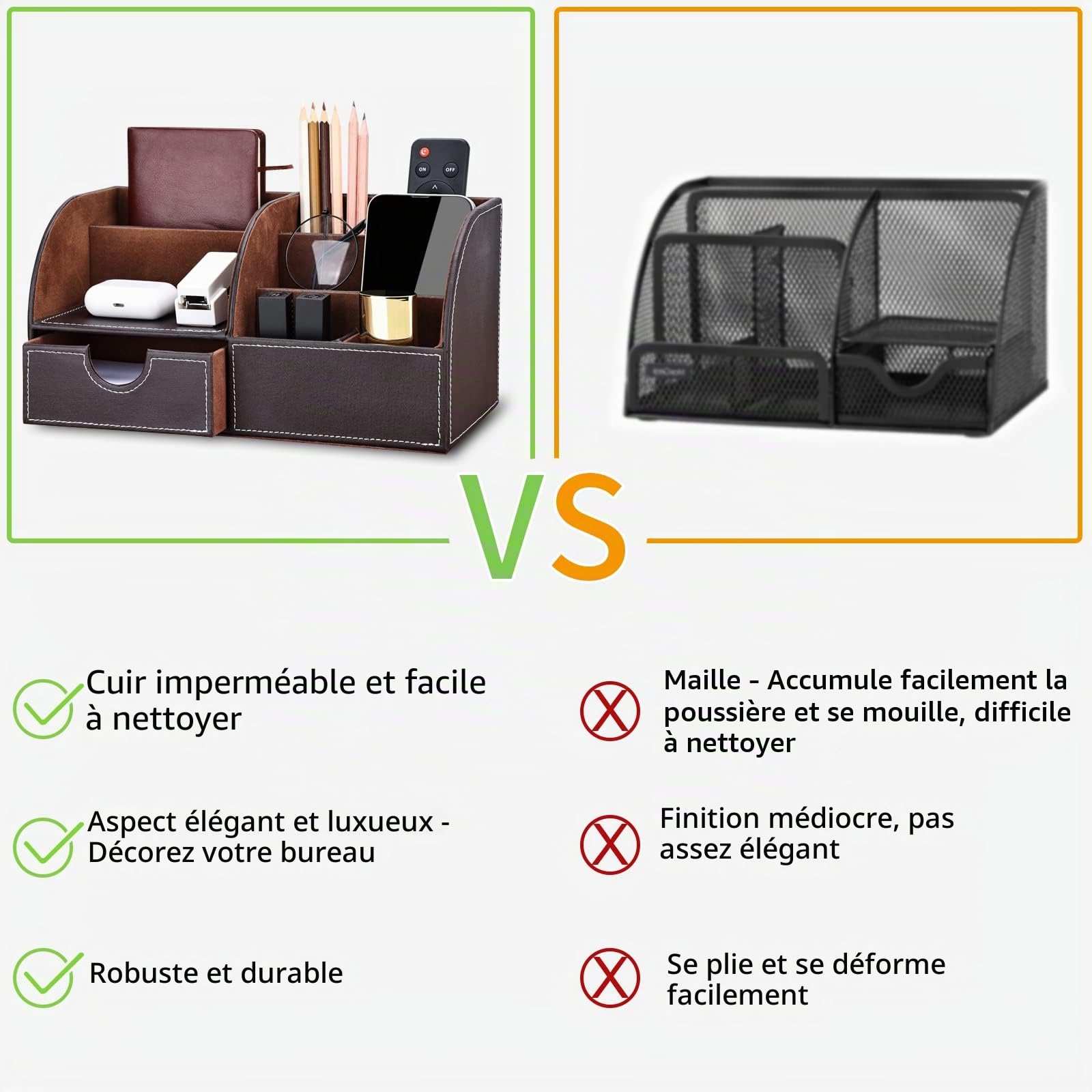 KINGFOM™ 7 Compartiments en PU Cuir Multi-Fonctionnels Organisateur de Bureau
