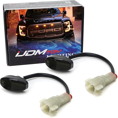 iJDMTOY Kit de luces de marcador lateral de guardabarros delanteros con lente ahumada, color ámbar, compatible con Ford Raptor 2017-2020, alimentado