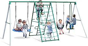 Hapfan Swing Sets for Backyard with Saucer Swing,Belt Swing,Glider,Climbing Rope,Climbing Ladder