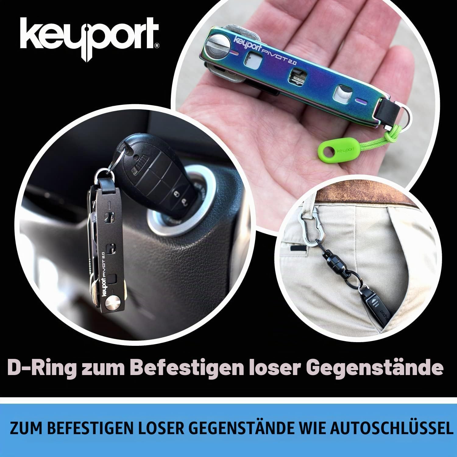 Keyport Pivot 2.0 Premium Edelstahl-Schlüssel-Organizer – EDC-Schlüsselhalter mit D-Ring für Schlüsselanhänger und Lost & Found Service – anpassbares modulares Design – Schlüsselanhänger Alternative