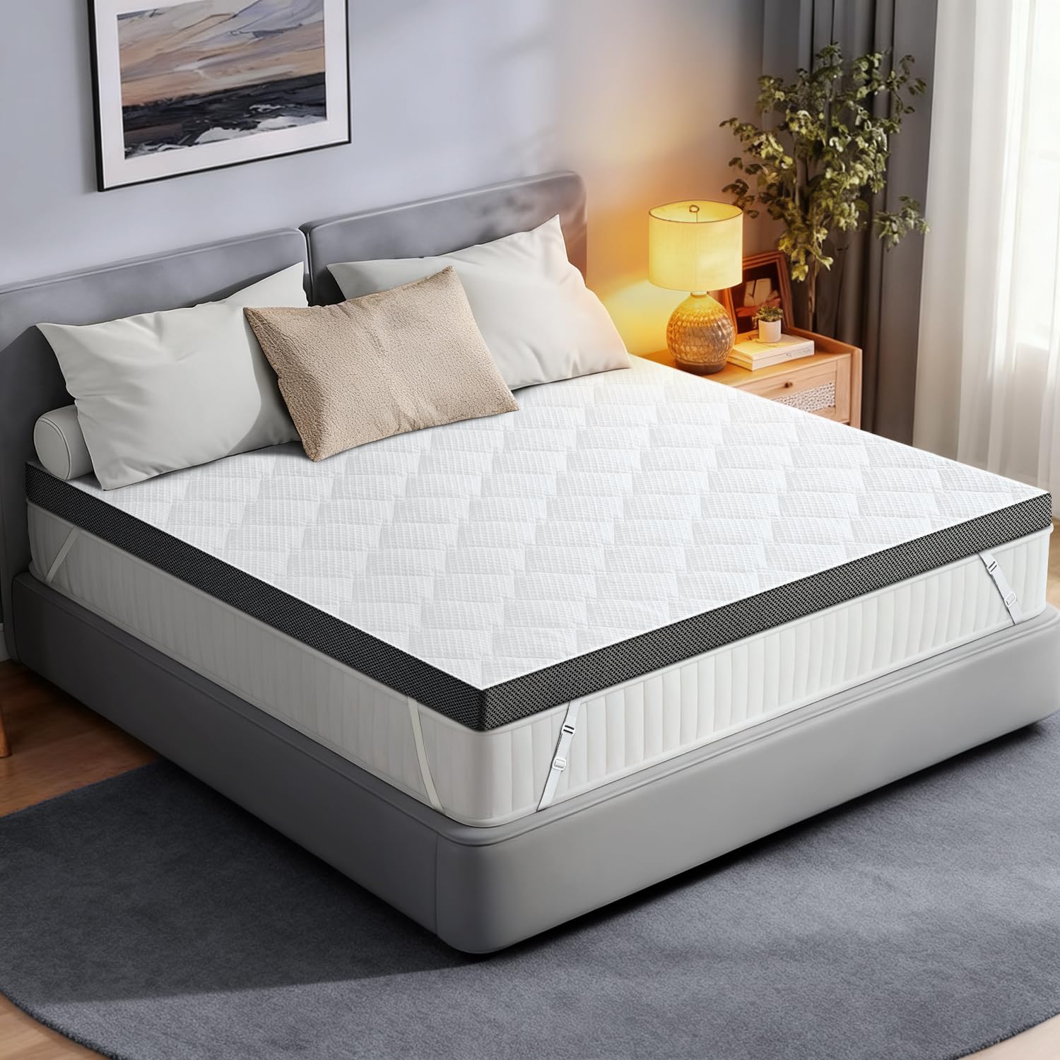 Extra Firm Mattress Topper Queen: 3 Inch High Density Mattress Pad, Extra Support for Pain Relief Bed Topper, Breathable Washable Cover with Anti-Slip Straps, CertiPUR-US Oeko-Tex Certified 80x60