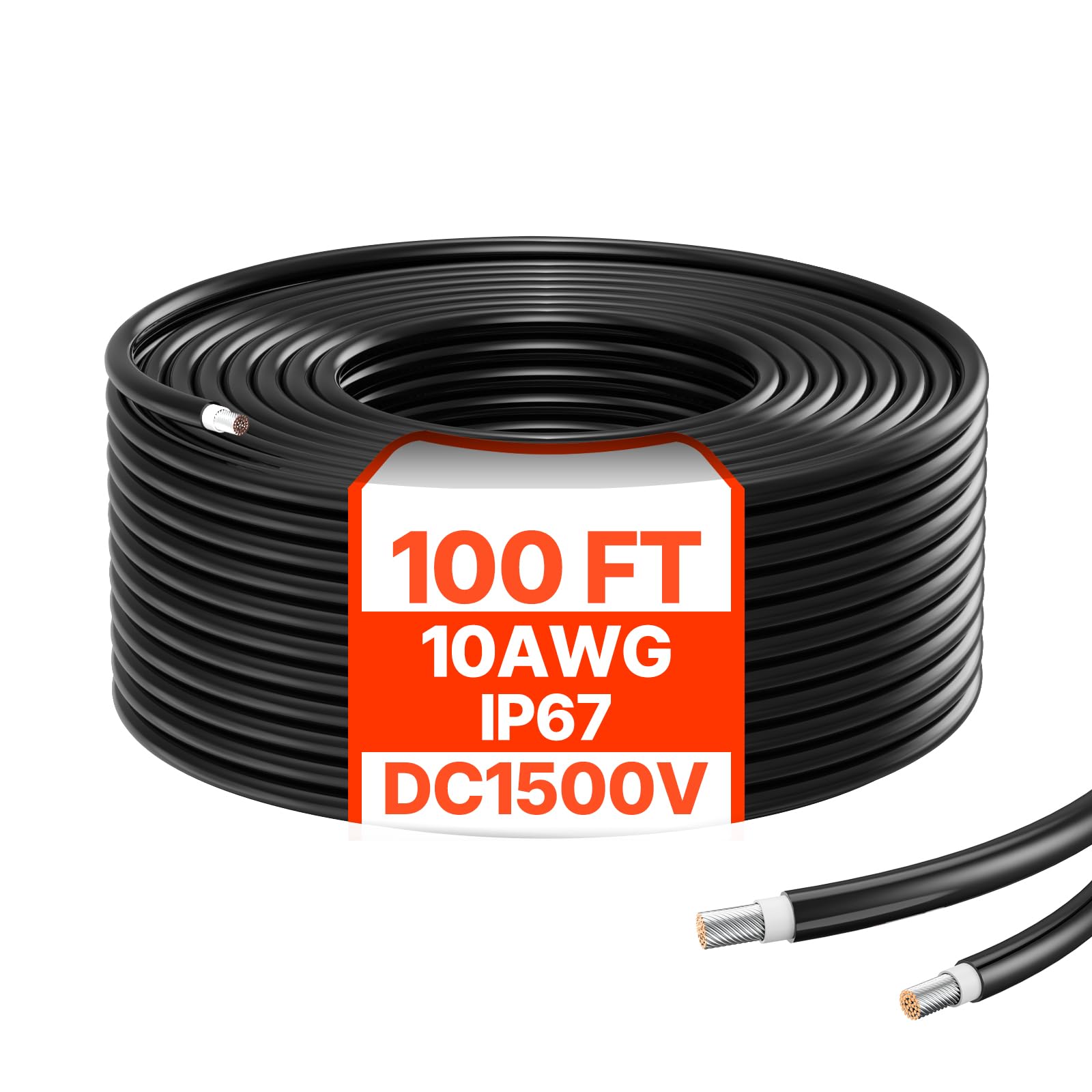 VEVOR 100FT Solar Panel Extension Cable, 10AWG Solar Extension Cable Wire, 6mm² IP67 Waterproof PV Cable for Home, Ship and RV Solar Panels, Black