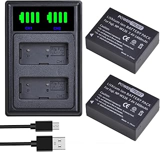 PowerTrust 2-Pack NP-W126 NP-W126S Battery and Charger for Fujifilm X-T200 X100V X-S10 XT30 XT-20 X-E3 X-T3 X-T2 X-T1 X-T100 X-Pro3 X-H1 X-A5 X-A1 X-E1 X-M1 X-Pro1 HS30EXR HS33 EXR HS50EXR