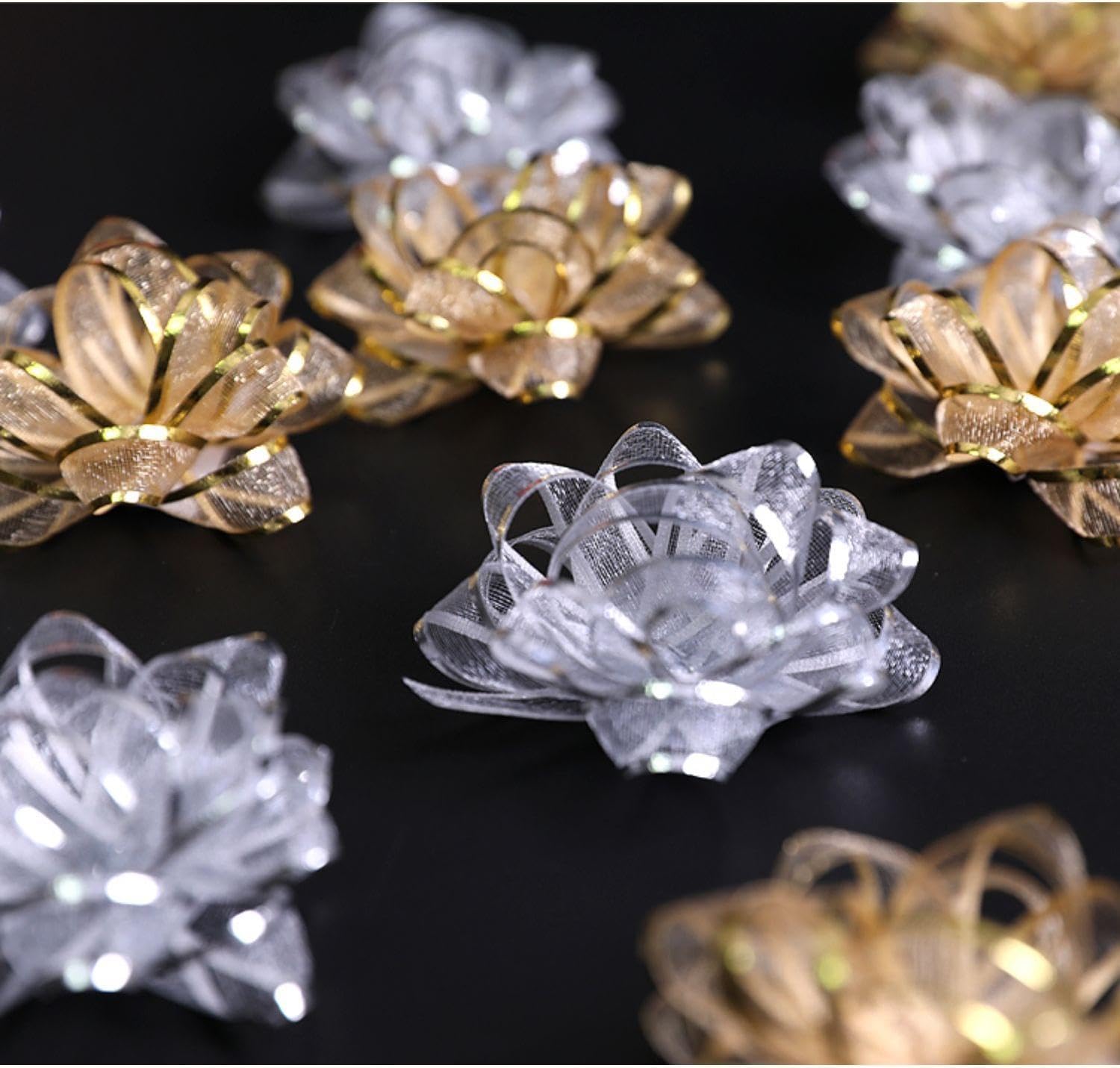 ZOOYOO Gold Gift Bows,18 Pcs Self-Adhesive Bows Assortment,Presents Baskets Bags Decorations for Christmas,Xmas,Birthday Christmas,Graduation,Wedding,Party - Image 5