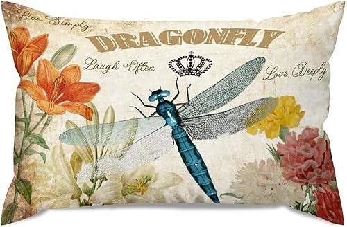 Fundas decorativas de cojín lumbar con diseño vintage de libélula francesa, fundas rectangulares para sofá, cama, sofá, sala de estar, 12 x 20