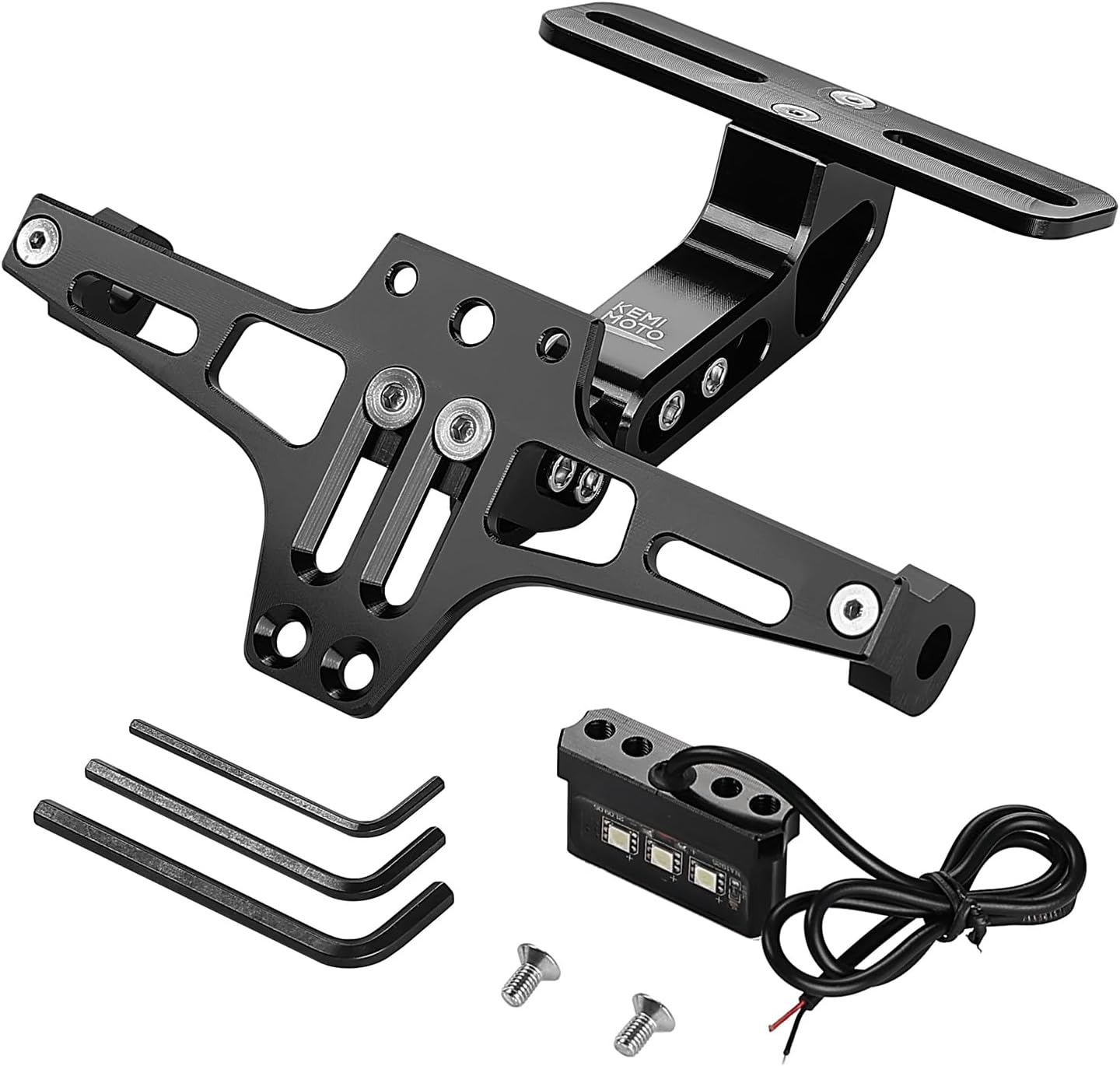 Universal Motorcycle License Plate Bracket with LED Light Fender Eliminator Kit CNC Aluminum Motorcycle Tail Tidy License Plate Holder Mount Black
