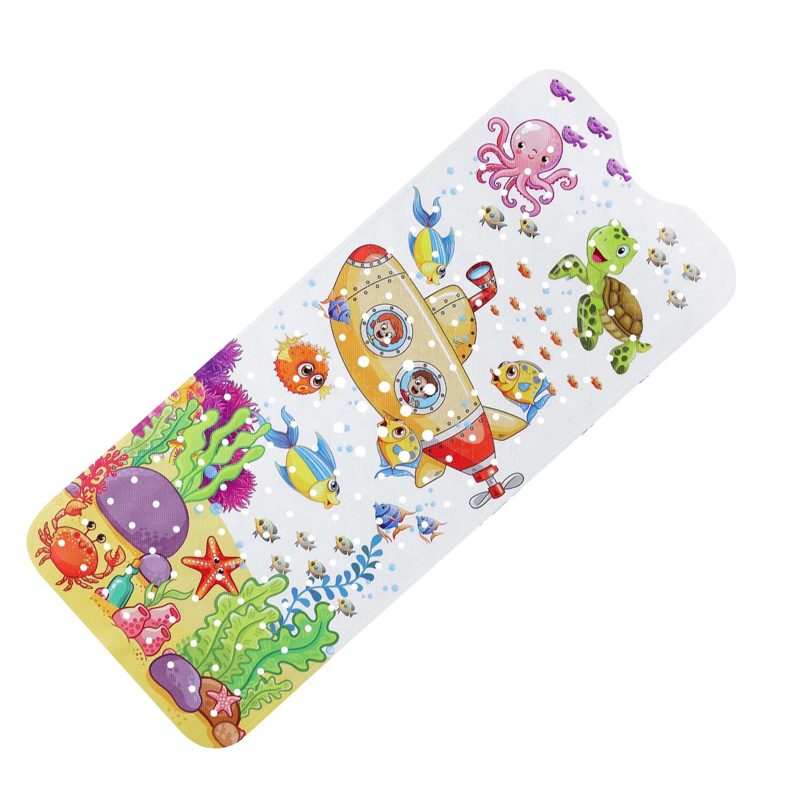 Baby Bath Mats Non Slip Anti Mould, 100x40cm Bathtub Mat with Suction Cups & Drain Holes Extra Long Cartoon Kids Bath Seat Mat Machine Washable (Submarine)
