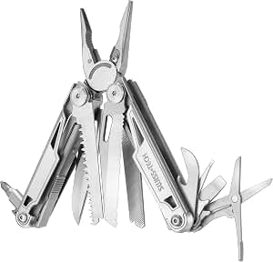 Swiss+Tech Alicate Multiuso 16 en 1, Navaja de Acero Inoxidable con Bolsa Oxford, Multiherramienta Plegable, Multifunción Sierra para Acampada y Senderismo, etc