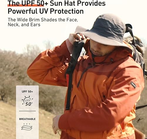 Miniatura 10 de Comhats Sombreros de sol UPF 50 de ala ancha sombrero de safari de verano pesca senderismo boonie para hombre correa de barbilla impermeable