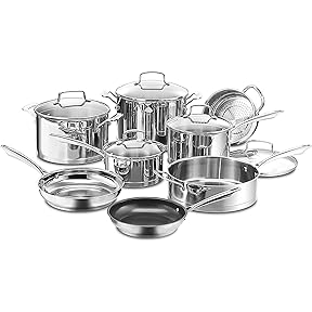 Cuisinart 11-Piece Cookware Set, Professional Stainless Steel, 89-11,Silver