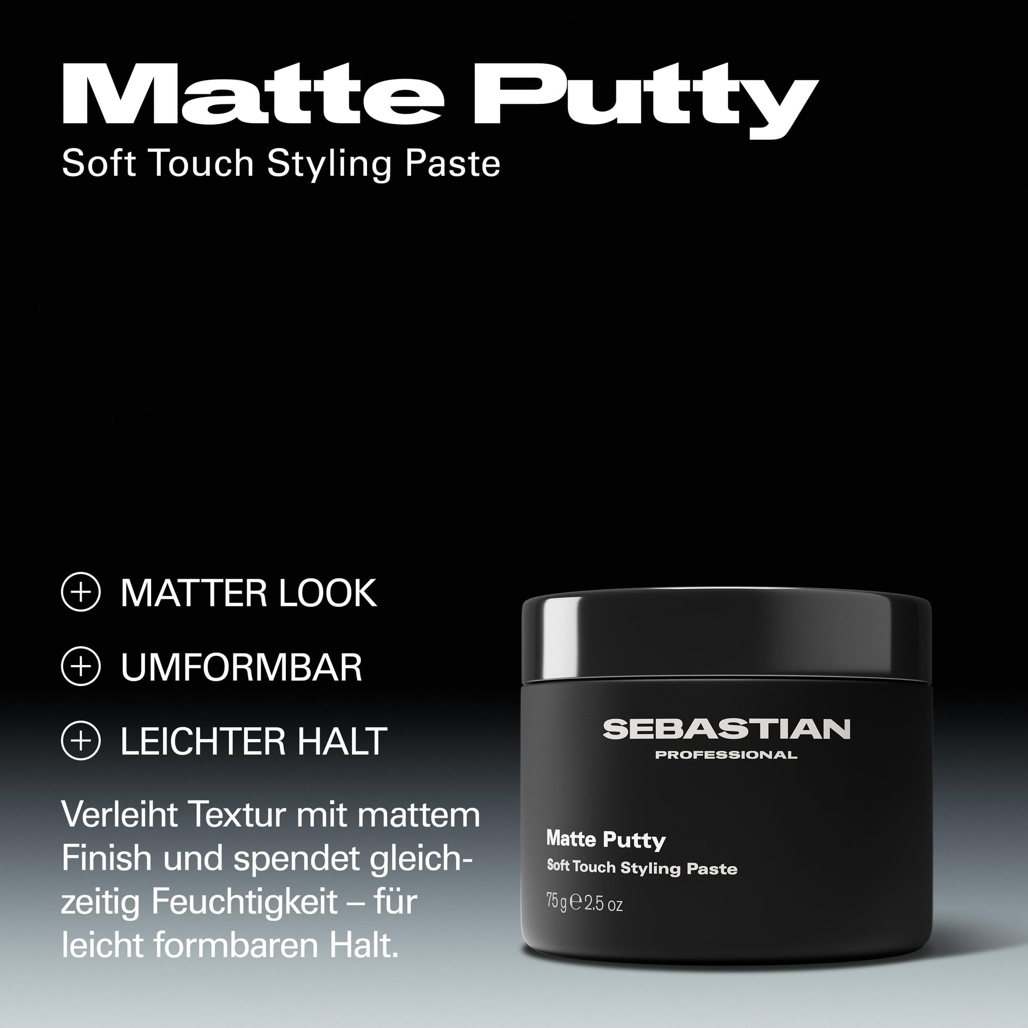 Sebastian Professional Matte Putty Soft Touch Styling Paste – Haarwachs mit weichem Halt & mattem Finish für flexibles, formbares Haarstyling & natürliche Struktur - 75 ml