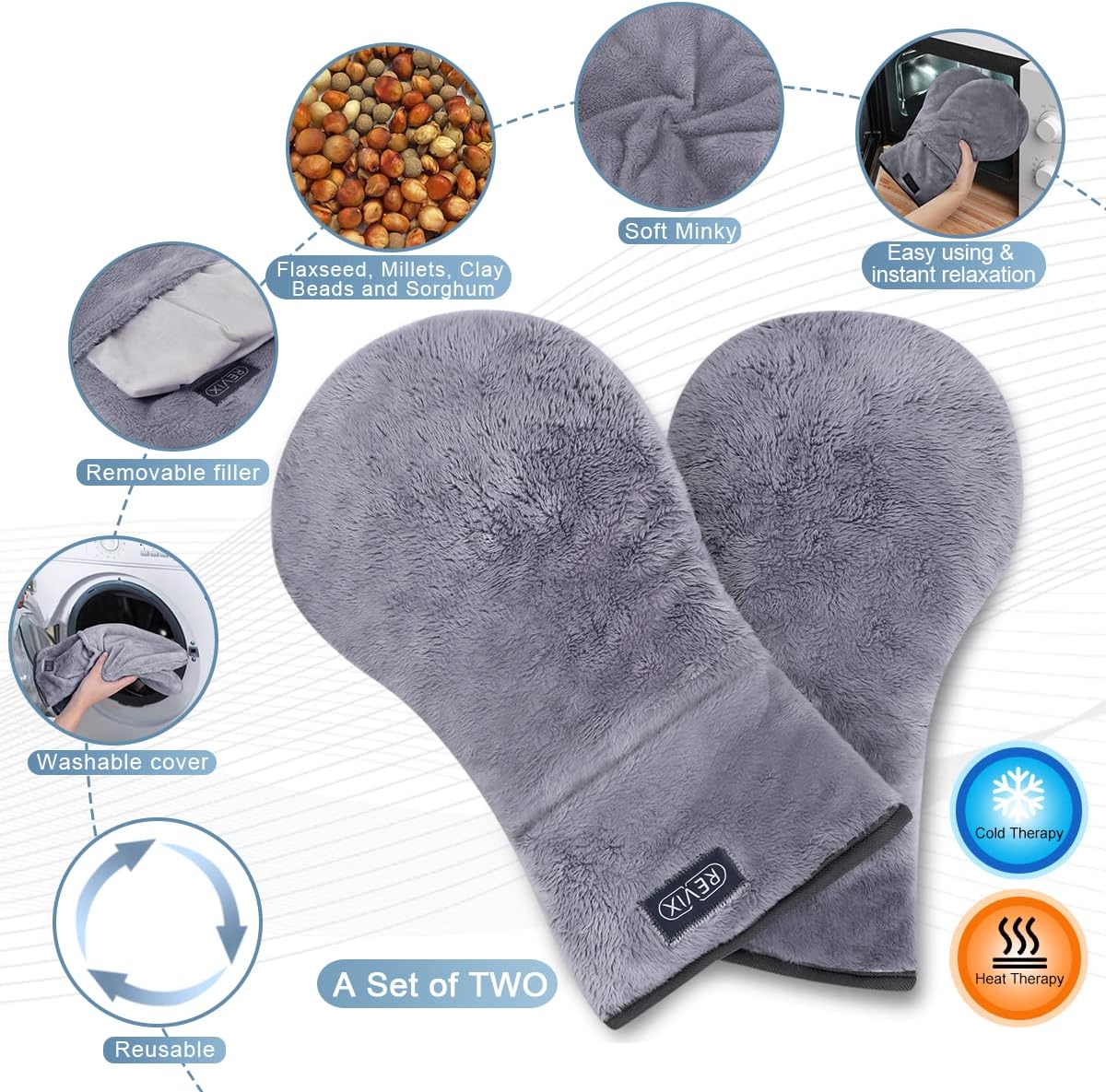 REVIX Microwavable Heating Pads 8 * 14" and Heated Mitts for Arthritis and Hand Therapy