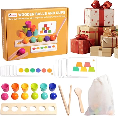 Color Sorting Toys,Cup and Ball Educational Game - Clip Bead Stack and Sort Board,for Boys Girls Ages 3+ Home NurserPreschool BirthdaPartFamily