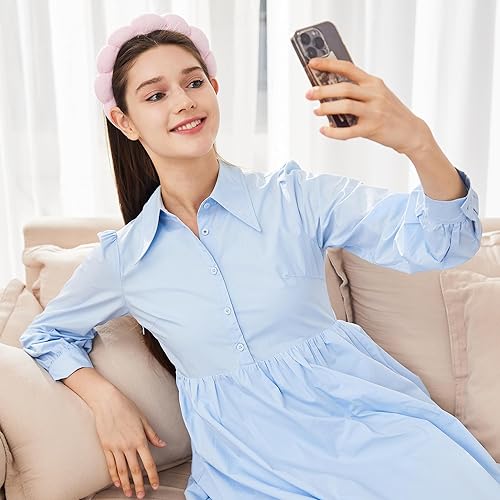 Miniatura 5 de Diademas de spa  Juego de 2 diademas de tela de rizo para lavado de cara para eliminación de maquillaje, máscara (rosa + verde claro)