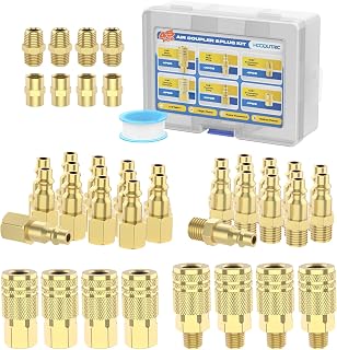 45Pcs Air Coupler & Plug Kit, Hoodutric 1/4" NPT Air Hose Fittings,Quick Connect Air Tool Fittings,Industrial Grade M/D Type Air Compressor Accessories