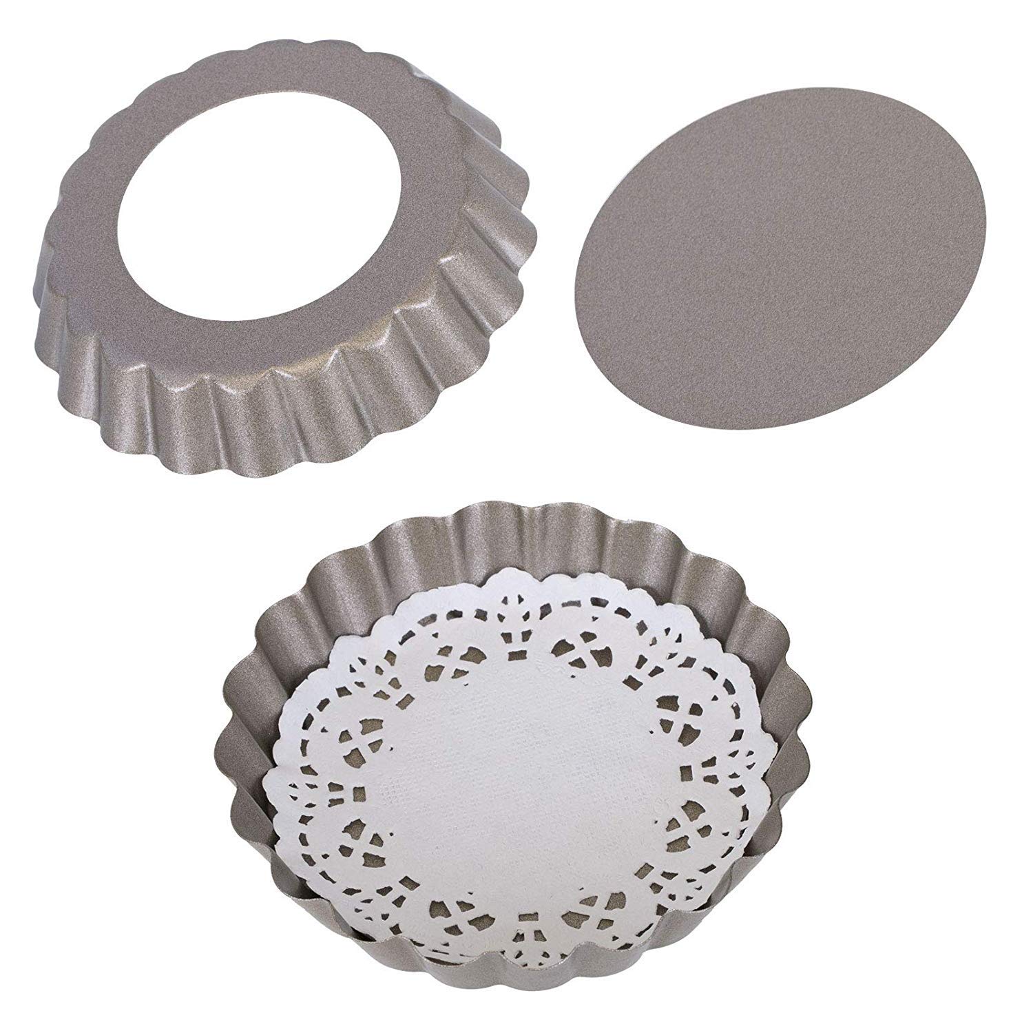 Bäcker & Lecker 6X Quicheformen mit 20 Papier-Tortenspitzen Obstkuchenform mit Hebeboden Backform für Quiche 10 cm (Mehrweg)