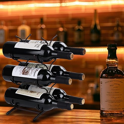 Miniatura 7 de Estantes de vino para encimera, 6 botellas de metal independiente para vino, soporte de almacenamiento de vino de metal, estante de vino pequeño,