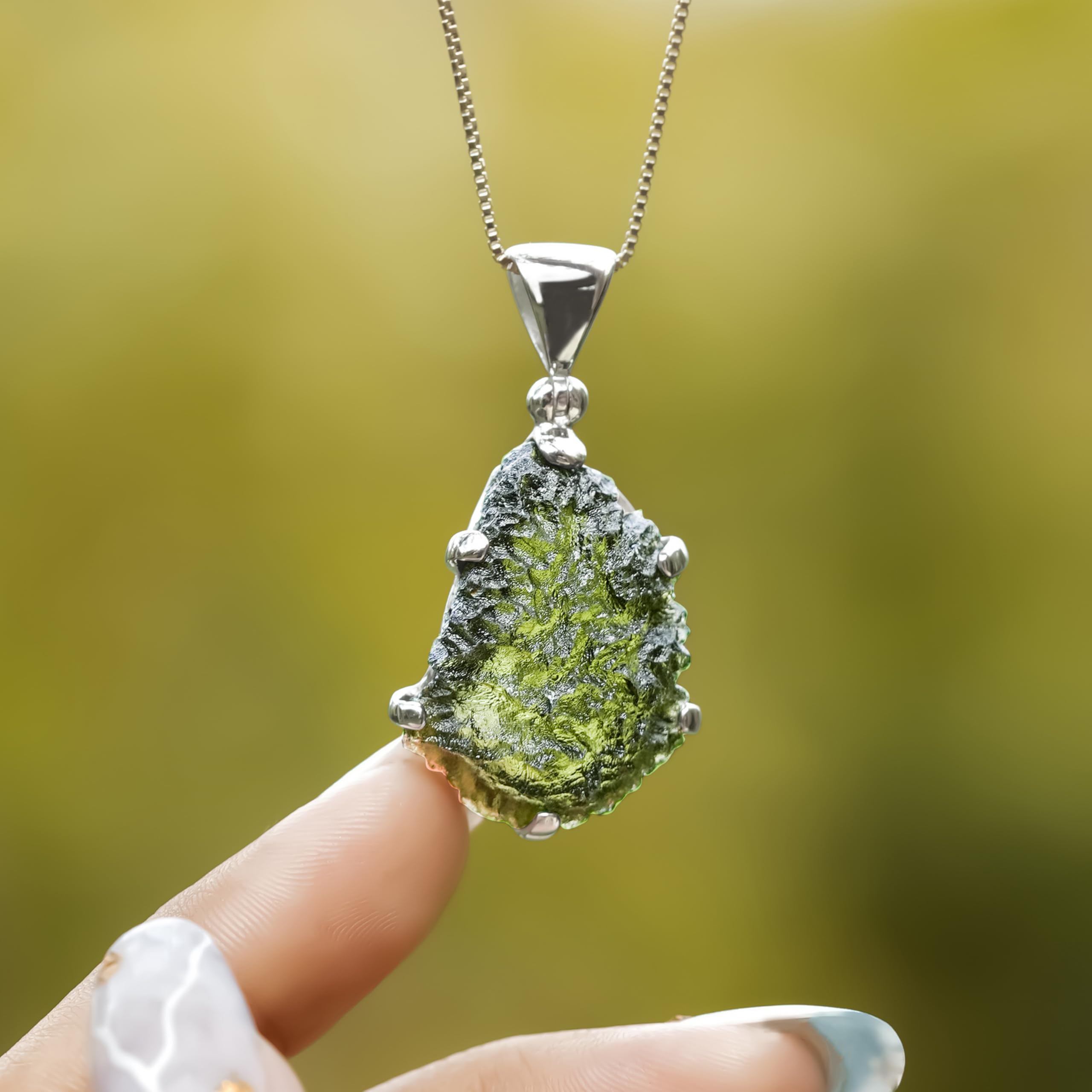 Starborn Pendente moldavite naturale 15-20 carati in argento sterling 925