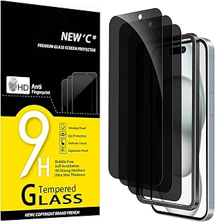 NEW'C 3 peças, protetor de ecrã privacidade para iPhone 16, iPhone 15 (6,1 polegadas), vidro temperado anti-espia com ferramenta de instalação fácil incluída - Ângulo de privacidade de 28 graus Global Recycled Standard Global Recycled Standard Global Recycled Standard