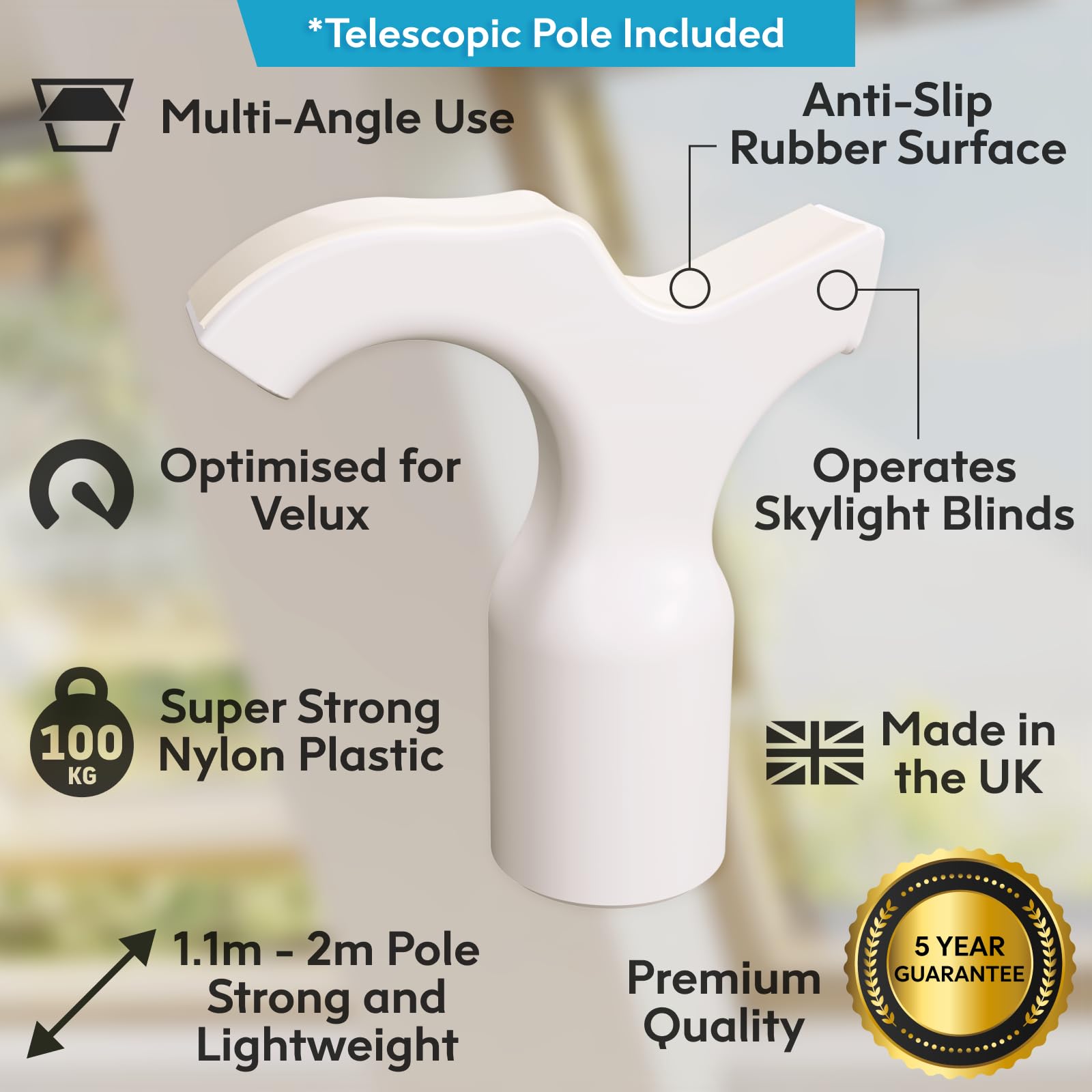 Clear Sky Telescopic Window Opener Pole, White - Image 2