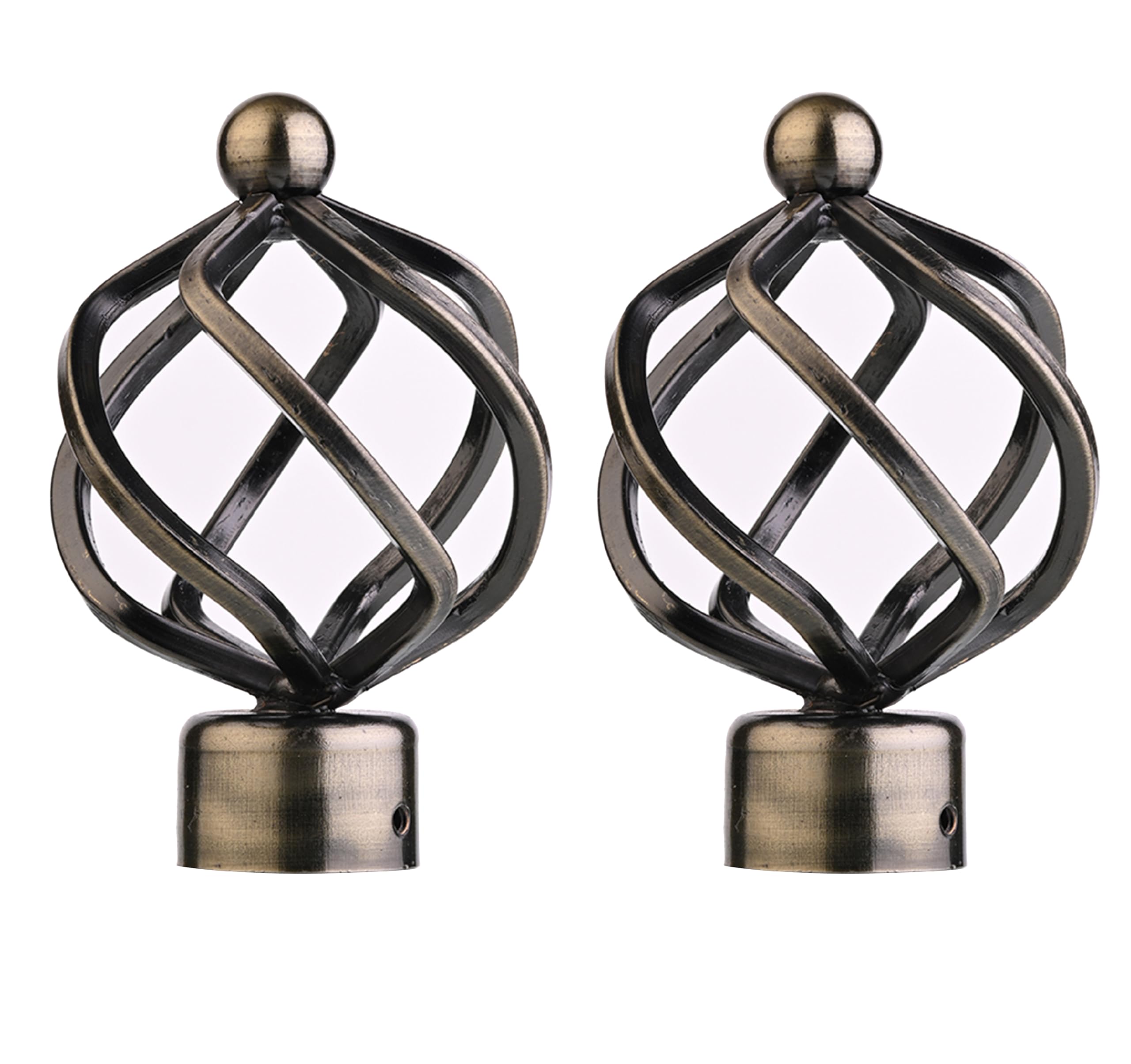 Lister Cartwright 28mm Curtain Pole Ends Finials Pack of 2 Adjustable Screws Antique Brass (Cage Finials)