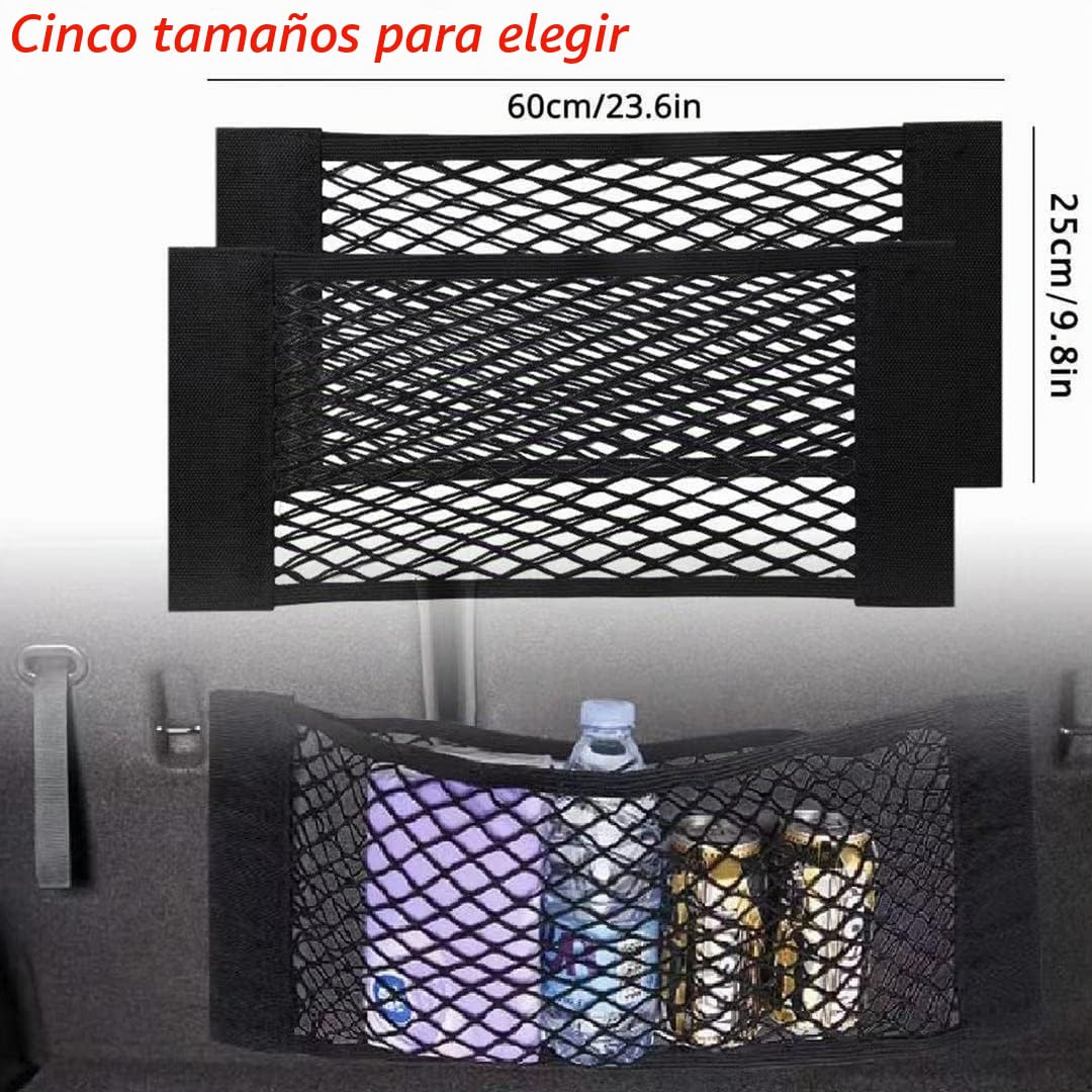 EINESIN Red de Almacenamiento, Nailon, Bolsa de Organizador Tronco de Coche con Redes de Bolsillos Elástica, Botellas, comestibles, Negro, para Carro de automóviles