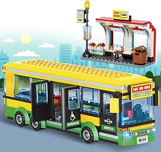 City Bus Building Blocks Set for Kids 6+, 386PCS Pushable Bus Toy with Station Platform, Realistic Doors & Seats, Compatible with Lego Bricks, STEM Educational Vehicle Model Gift for Boys Girls Adults