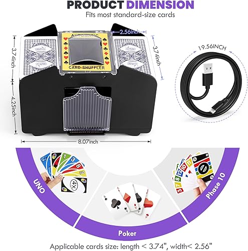 Miniatura 2 de Lineba Barajador automático de cartas 4, máquina barajadora de cartas de casino eléctrica para jugar UNO, fase 10, juegos de cartas caseros, cartas