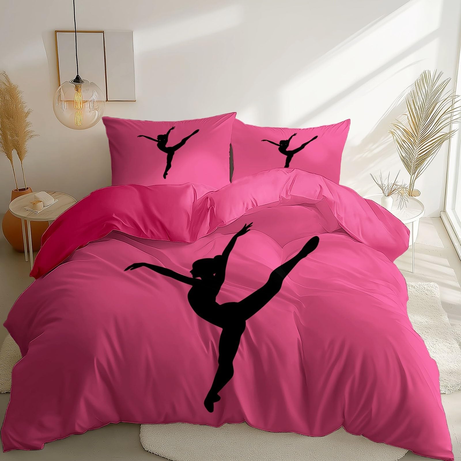 Duvet Cover Simple Ballet Silhouette Pink Premium Brushed Microfiber 230 x 220 cm Duvet Cover Ultrasoft Hypoallergenic Quilt Covers Reversible Easy Care Bedding Peach Pink