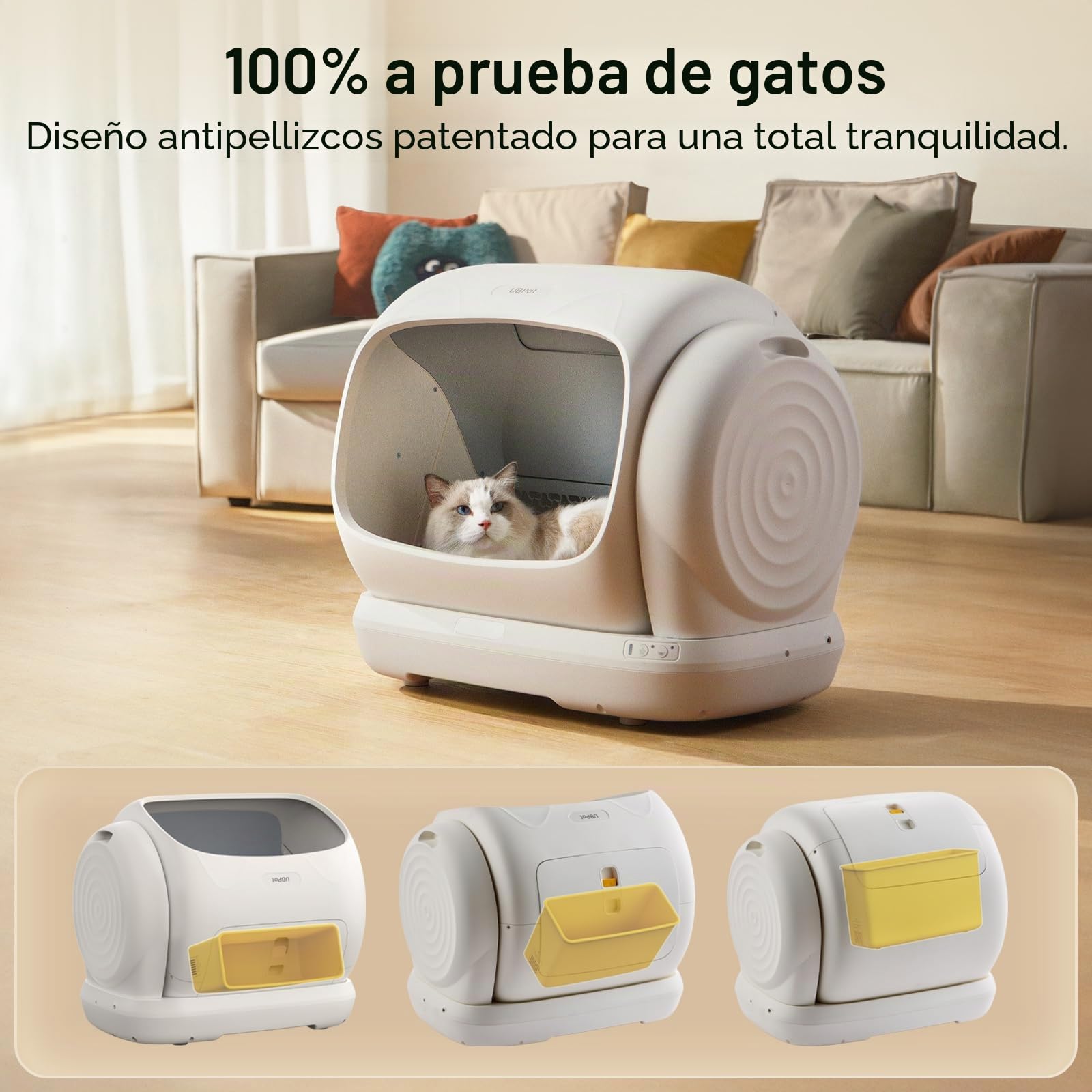 UBPET XXXL Arenero Gatos Autolimpiable,106L - Arenero Autolimpiable con Control por App, Desodorizador, Gran Capacidad, Arenero Automatico para Múltiples Gatos