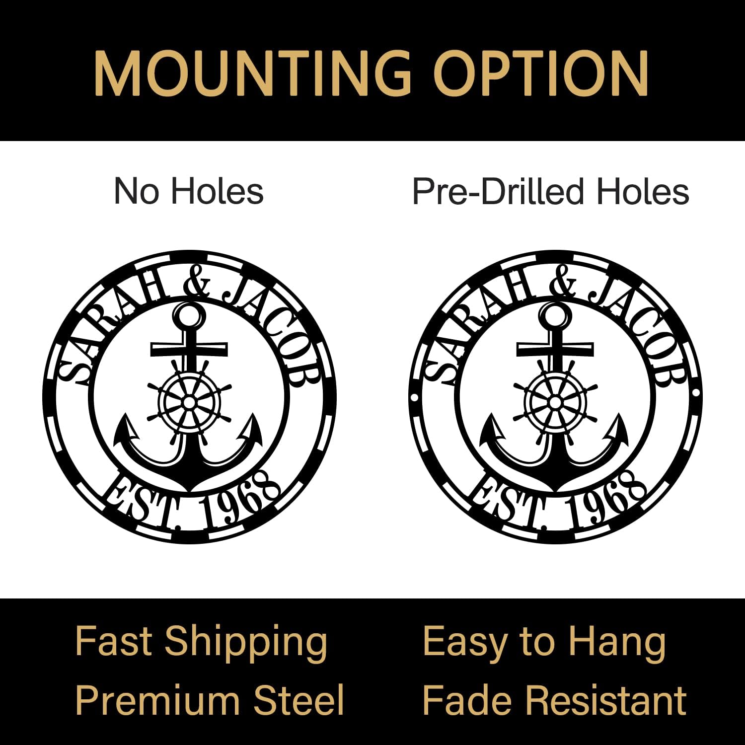 Custom Metal Anchor Nautical Name Sign - Personalized Indoor/Outdoor Wall Art