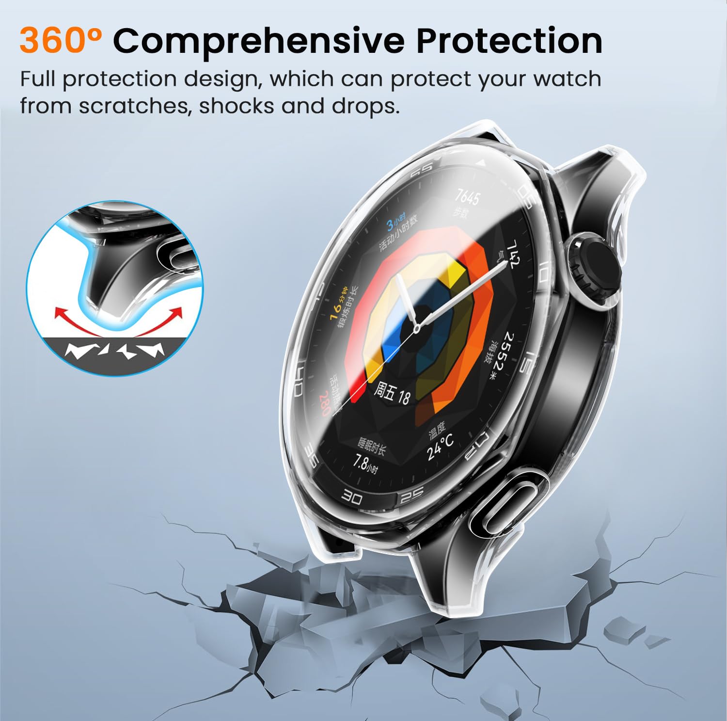 ivoler 3 sztuki etui z folią ochronną do Huawei Watch GT 5 46 mm, pełne pokrycie, odporne na uderzenia i zarysowania, ultracienkie, miękkie etui ochronne z termoplastycznego poliuretanu (TPU), 2