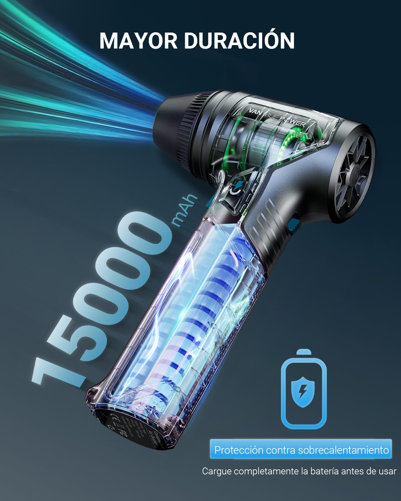 T800 Aire Comprimido Limpieza PC Air Duster - 3 Velocidades Soplador de Aire Potente, plumero eléctrico de aire, Soplador de Polvo para el ordenador, teclado, casa y coche