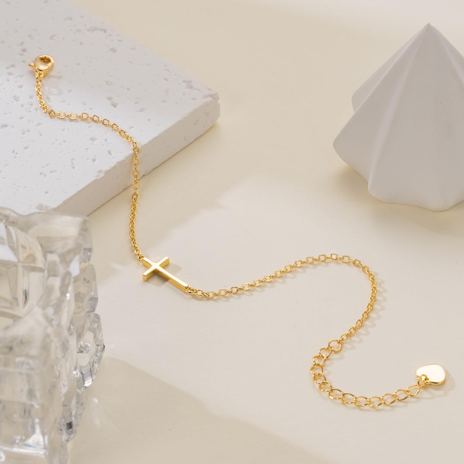 14K Gold Bracelets for Women Gold Bracelet for Womens Reliable Dainty Cross Bracelet for Womens Thin Charm Trendy Cross Bracelets for Women - Image 5