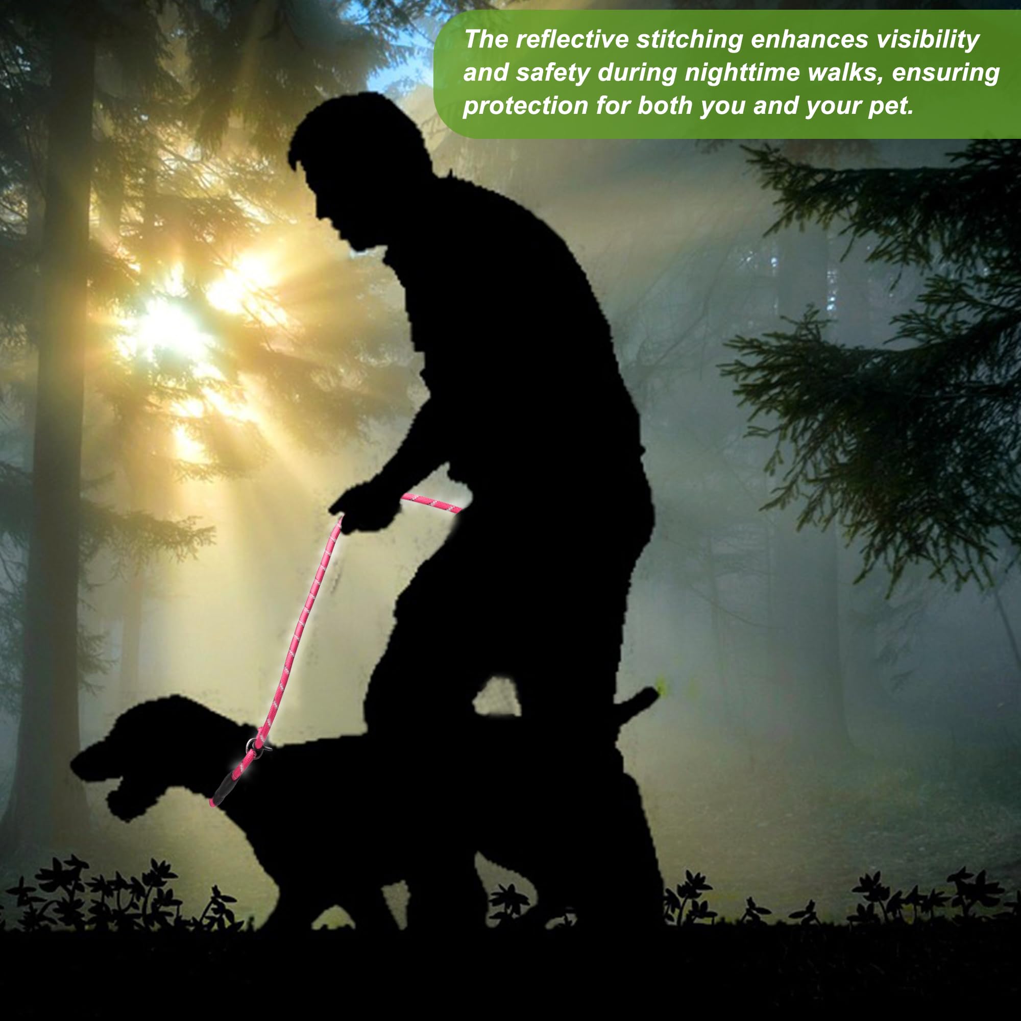 CAPASTEC Guinzaglio per Cani Corda Riflettente in Nylon, Manico in Spugna, Rosa, Lunghezza 130cm Dia. 1/2 Pollice