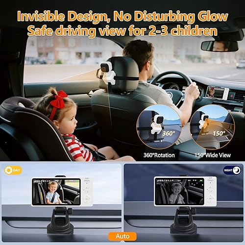Miniatura 3 de Cámara inalámbrica de coche para bebé de 5 pulgadas HD 1080P IPS para asiento trasero de automóvil, alimentado por USB, monitor de asiento trasero