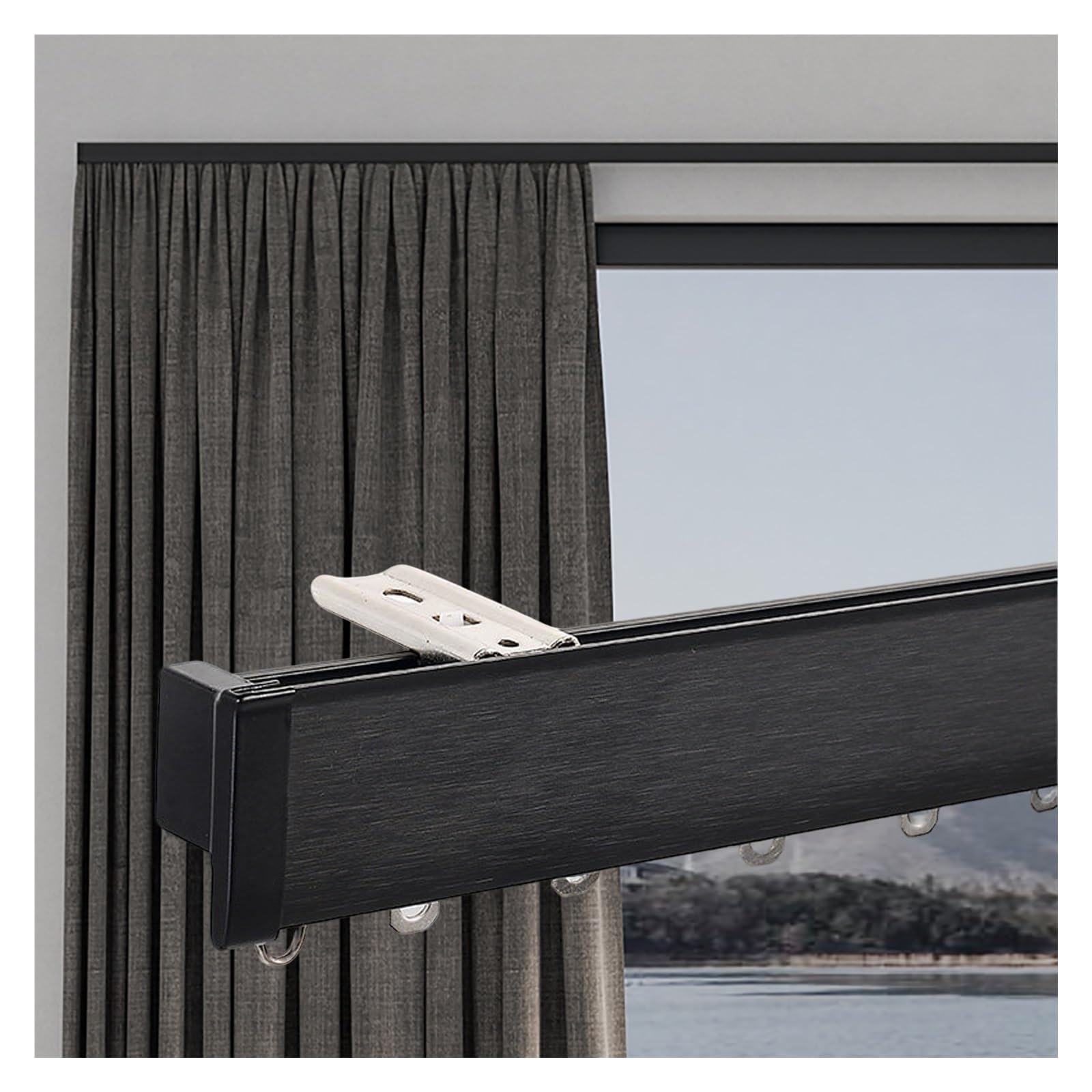 Black Window Cornice Valance Box, Extra Long Blackout Cornice Boards for Windows, Wall/Ceiling Mount Aluminum Alloy Curtain Pelmet Rails(Single-Ceiling Mount,60in/152.4cm)