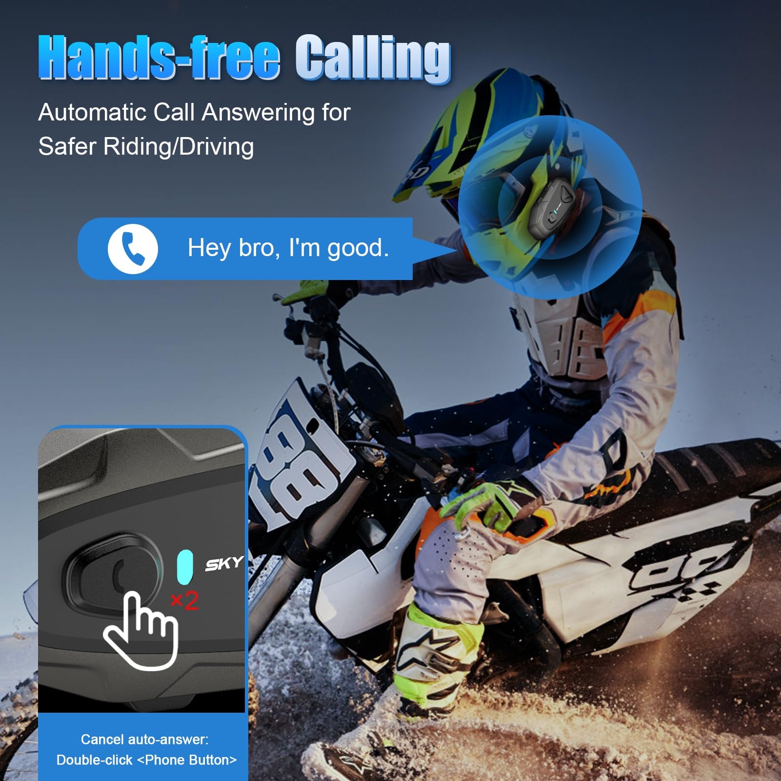 E1 Auricolare Bluetooth per Moto -Bluetooth5.3 Interfono Professionale per Casco fino a 800 m, Controllo Vocale Impermeabile IP65 e Chiamate in Vivavoce, Altoparlanti HD e Cancellazione del Rumore