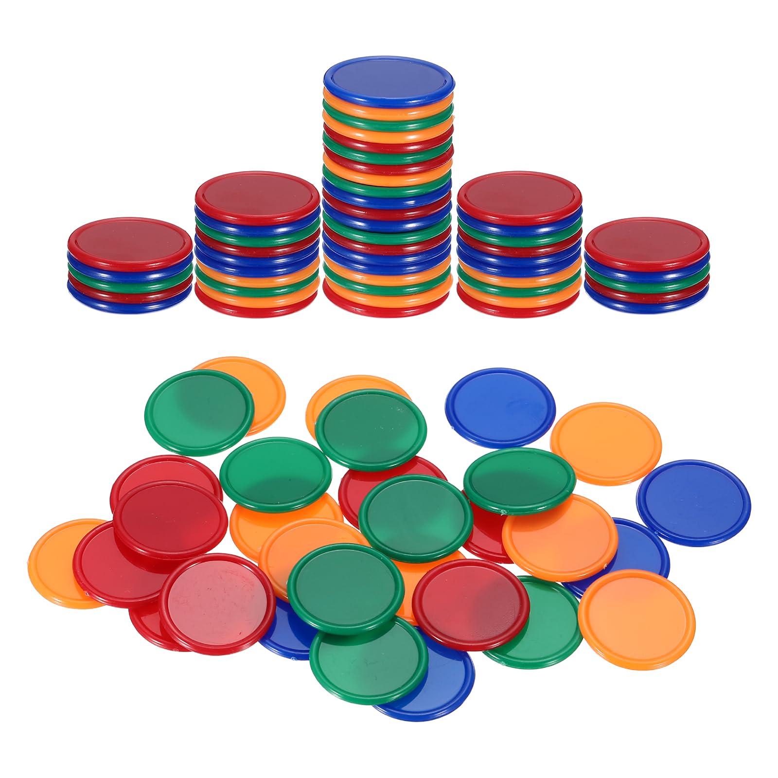 QUARKZMAN 100Pezzi Fiche Di Plastica Da 1 Pollice, Mini Fiche Bingo Segnapunti Contatori Dischetti Segnalini Opachi Gettoni Per Giochi Conteggio Matematico, Arancione/Blu/Verde/Rosso