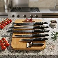 Kit de Facas de Chef 6 Peças, Aço Inox Preto, com Tábuas de Corte Premium, Conjunto Profissional para Cozinha e Churrasco, Design Ergonômico