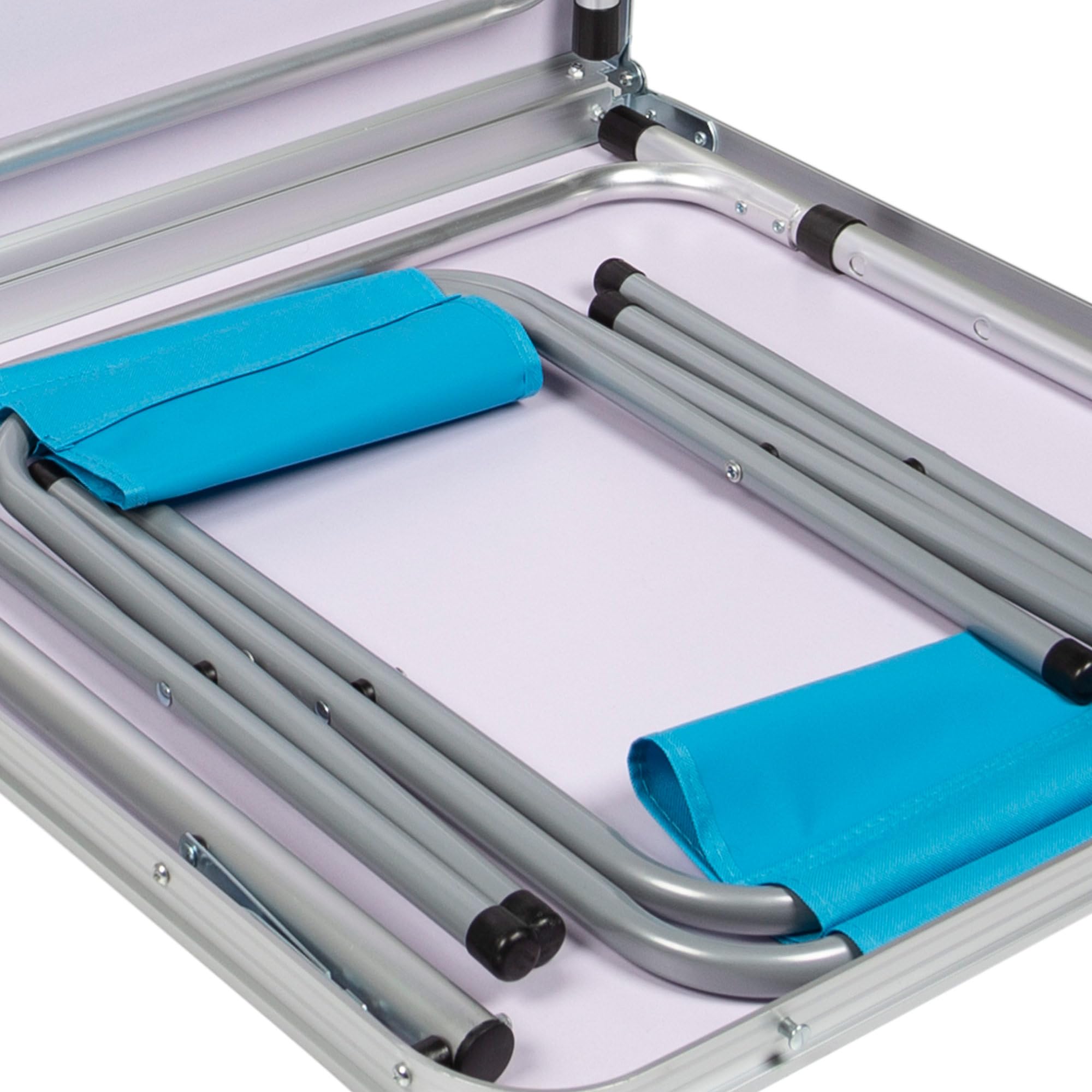 AKTIVE Mesa plegable portátil camping para 4 personas, Altura regulable, incluye 4 taburetes, jardín, con sillas dentro, Conjunto mesas y sillas plegable (52893)