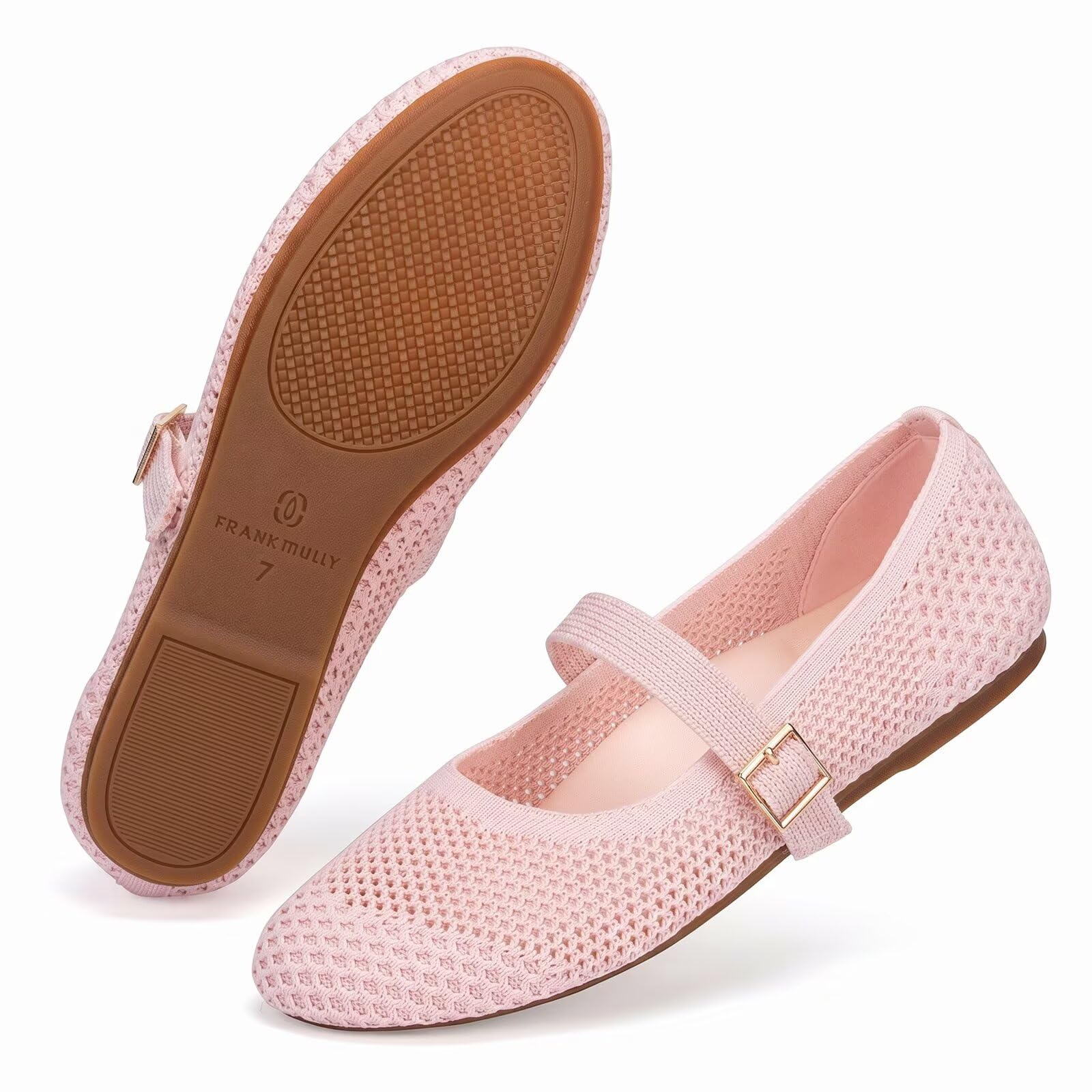 Frank Mully Mary Jane Ballerinas für Damen, bequeme elegante Ballerinas, lässig, runde Zehenpartie, zum Reinschlüpfen, waschbar, Strickstoff, Büro, Arbeit, Frauenschuhe