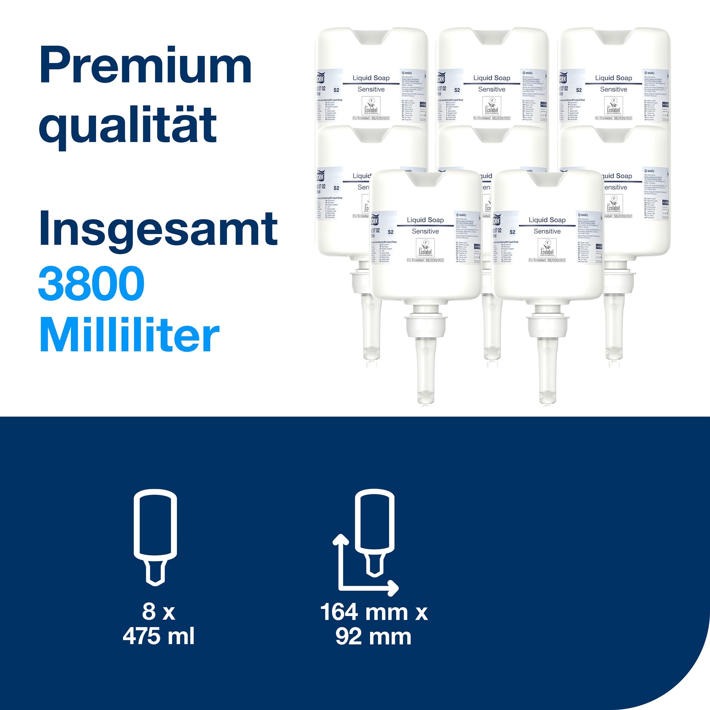 Tork Sensitive Hand Mini Flüssigseife S2, 8 x 475 ml, 420702 | dermatologisch getestet