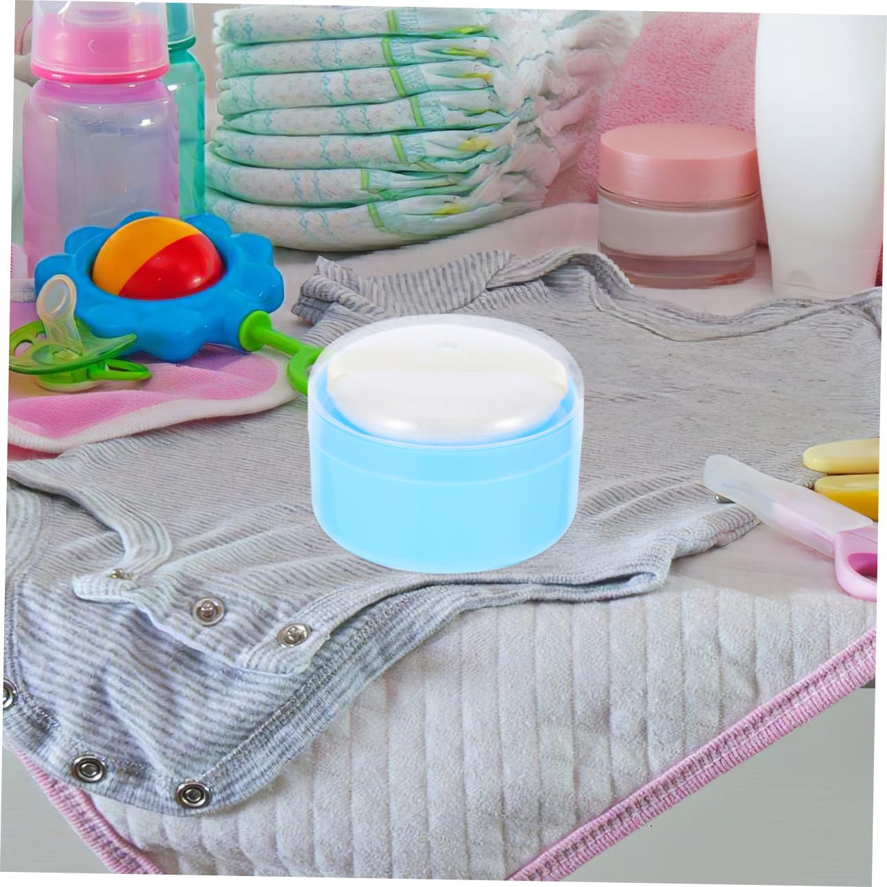 Scatola per Cipria Portatile per Ragazzo Ragazza con Piumino per Cipria, Custodia in Plastica e Cotone Tessile, Facile da Usare una Mano per Uso Quotidiano a Casa