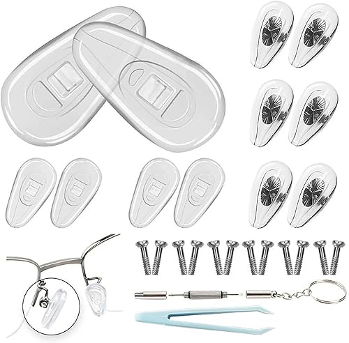 Almohadillas para la nariz de gafas, 6 pares kit de reparación de gafas atornillables con destornillador y tornillos pequeños, almohadillas para la