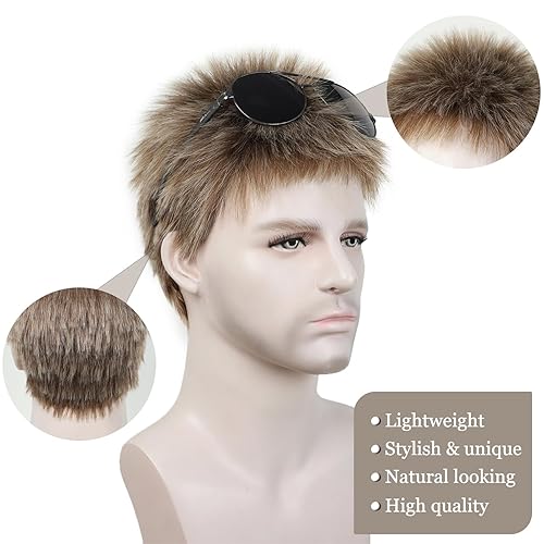 Miniatura 6 de SEVENCOLORS Peluca corta para hombre, pelucas rubias mixtas para hombres, cabello natural, sintético, cosplay, Halloween, disfraz, pelucas