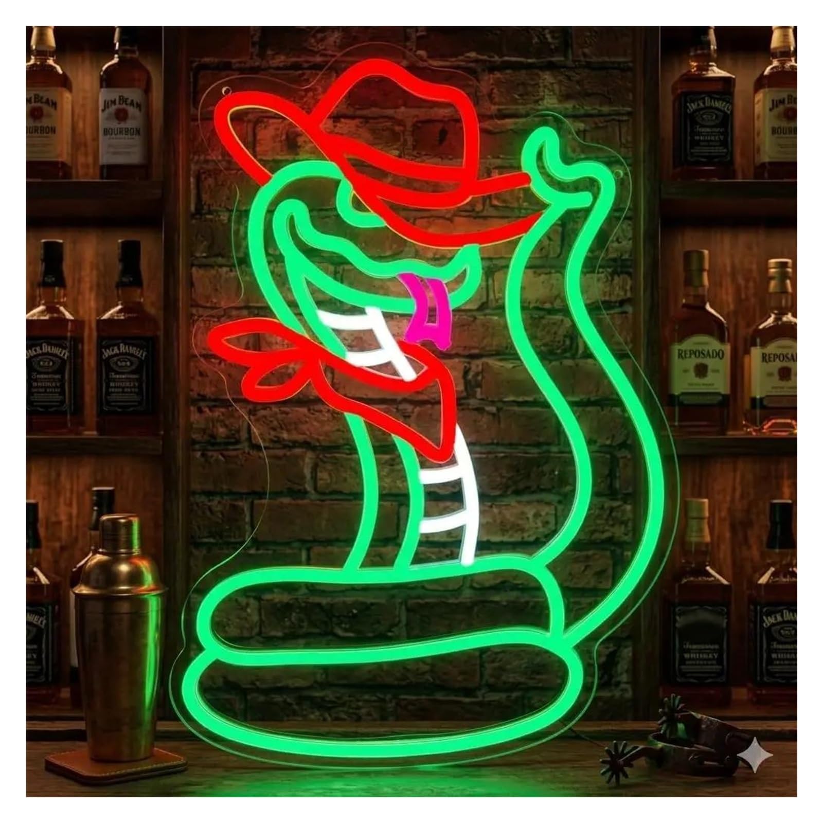 Insegna al Neon Cowboy Snake Insegna Al Neon Divertimento Con Cappelli Luce Dimmerabile Per La Stanza Dei Bambini Bar Gaming Camera Da Letto Decorazione 38cmx27.4cm